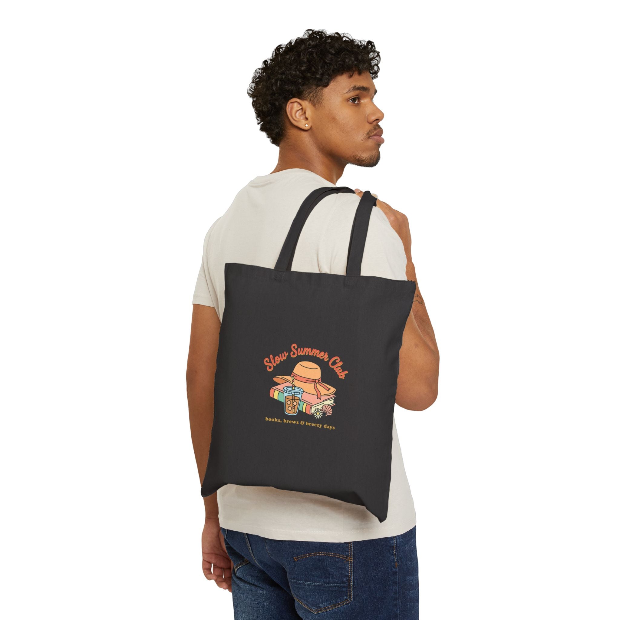 Slow Summer Club Tote, summer aesthetic coastal vibes, retro pastel beach canvas