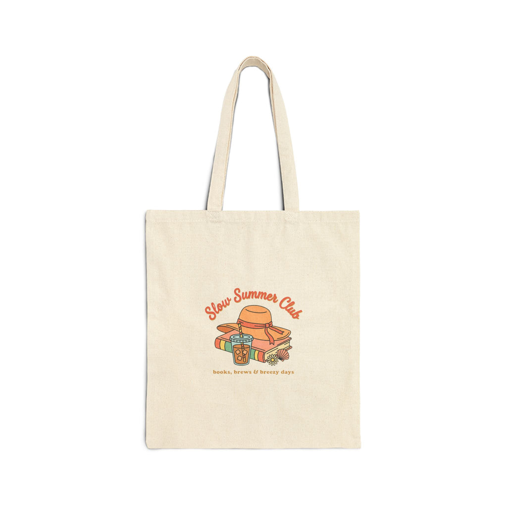 Slow Summer Club Tote, summer aesthetic coastal vibes, retro pastel beach canvas