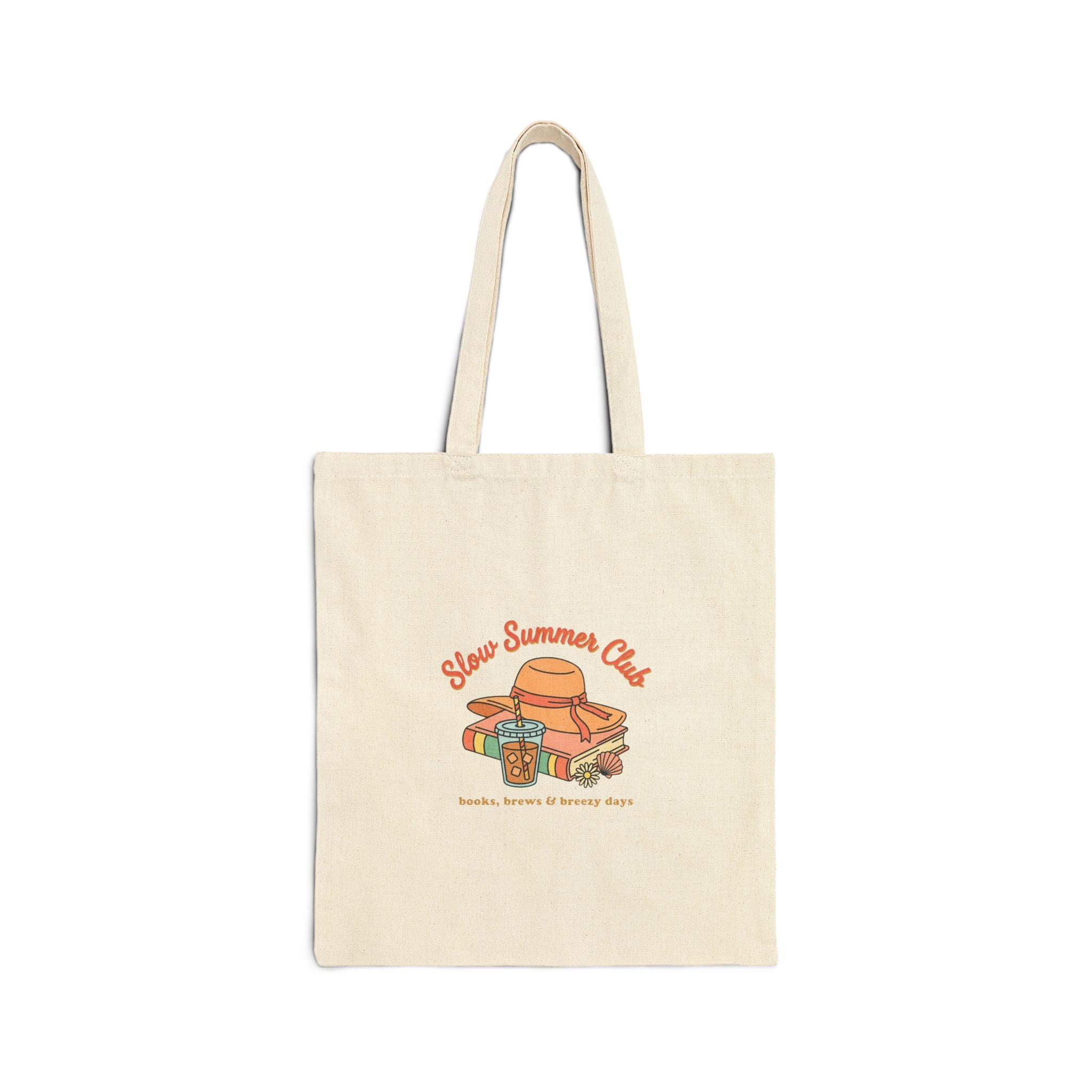 Slow Summer Club Tote, summer aesthetic coastal vibes, retro pastel beach canvas