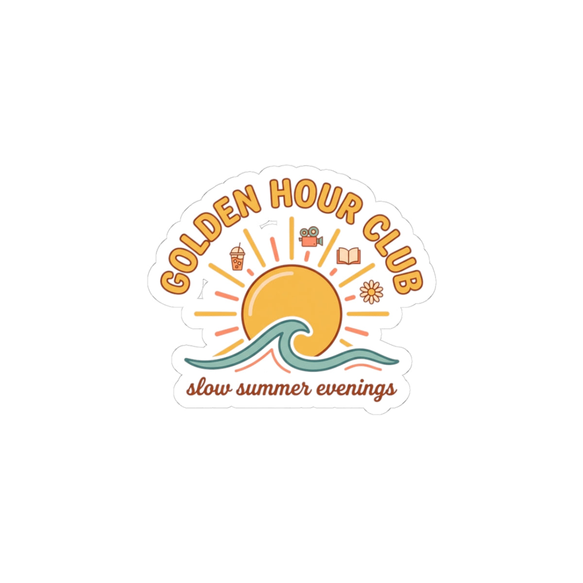 Golden Hour Club Kiss-Cut Stickers | summer aesthetic, coastal vibes, pastel retro